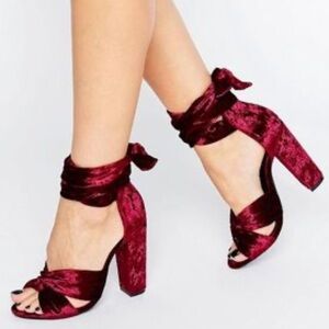 Missguided Burgundy Velvet Heels